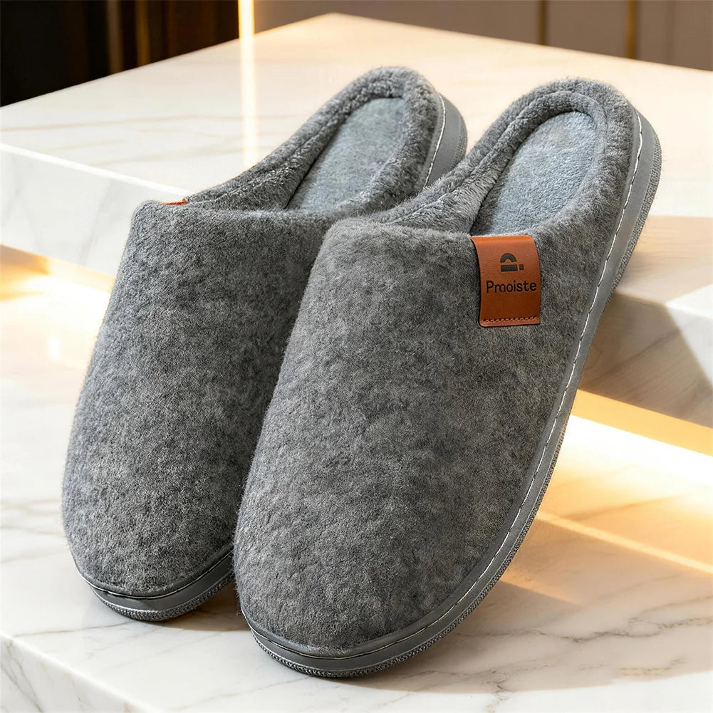 House Slippers for Men Warm TPR Non Slip Felt Soft Memory Foam Cushion Indoor Shoes Winter Comfortable
