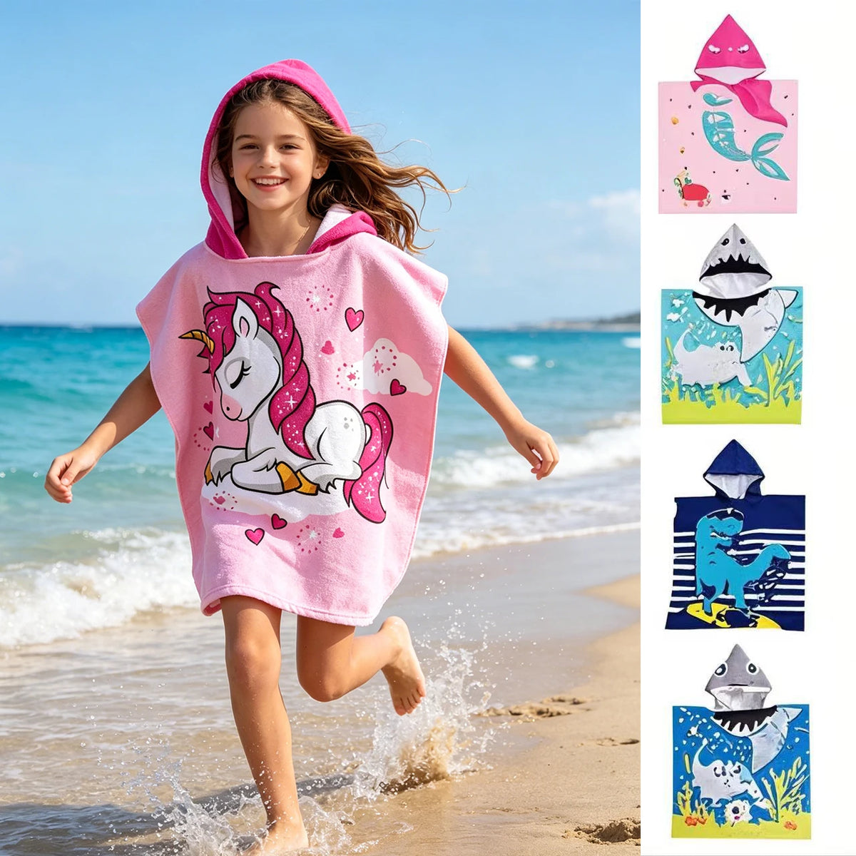80-130cm Kids Hooded Bath Children's Beach Poncho Towels Bathrobe Kids Quick Dry Surf Poncho MicrofiberTerry Robe