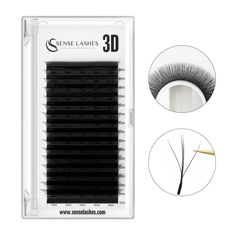 SENSE LASHES Wispy 3D W Shape Eyelash Premade Fan Lashes Wet Eyelash Extensions Matte Black Natural pestañas Fibras Tecnológicas