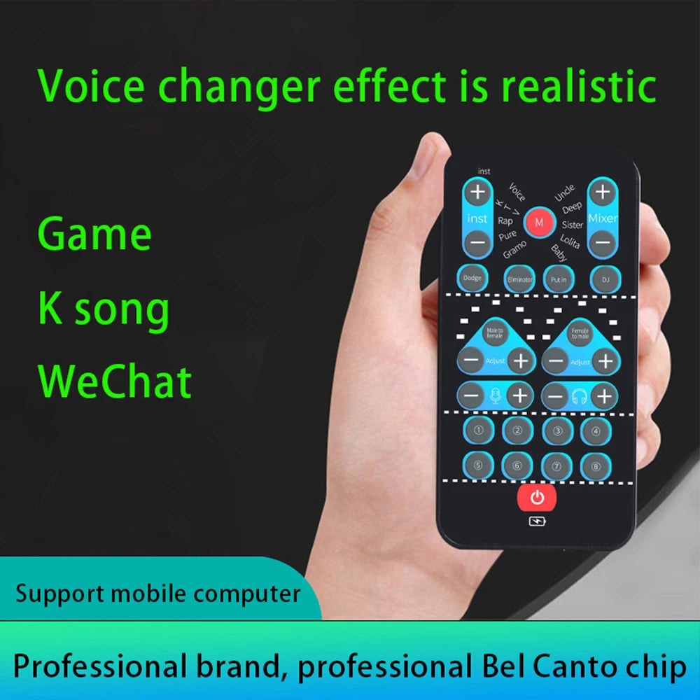 Recording Sound Card M10 Voice Changer Device Handheld Live Sound Card Sound Board Set for Podacsting Broadcasting Singing Recor