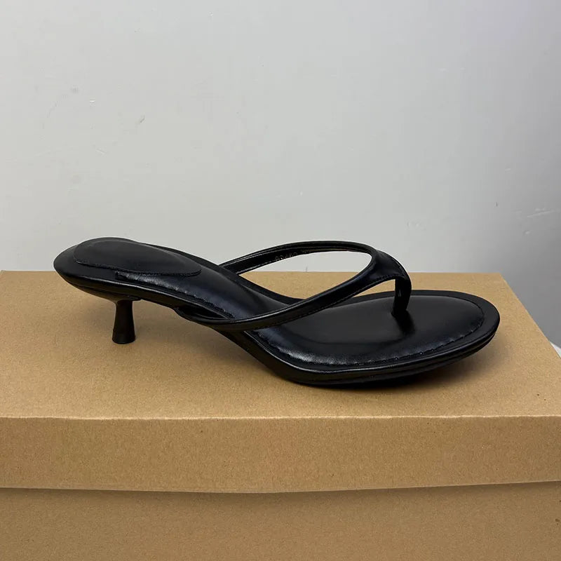Fashion Round Toe Women Thin Heels Slippers Slides Female Flip Flops Sandals Spring Summer Ladies Heeled Slippers Shoes Pumps
