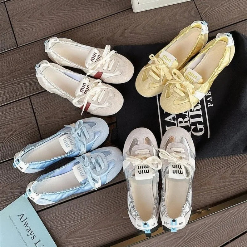 2026 New Women's Casual Sneakers Summer Cozy Shallow Ballet Flats Shoes New Women Lace Up Sport Shoes Zapatos De Mujer